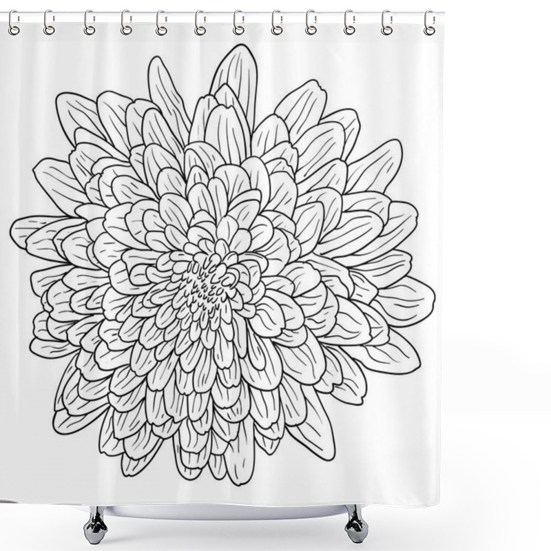 Personality  Beautiful Monochrome Sketch, Black And White Dahlia Flower Isolated Shower Curtains