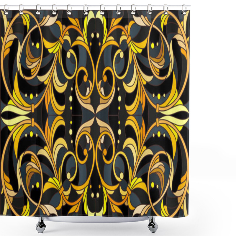 Personality  Illustration In Stained Glass Style With Floral Ornament ,imitation Gold On Dark Background With Swirls And Floral Motifs Shower Curtains