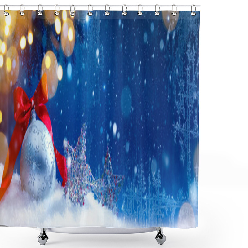 Personality  Art Blue Snow Christmas Holidays Lights  Background Shower Curtains