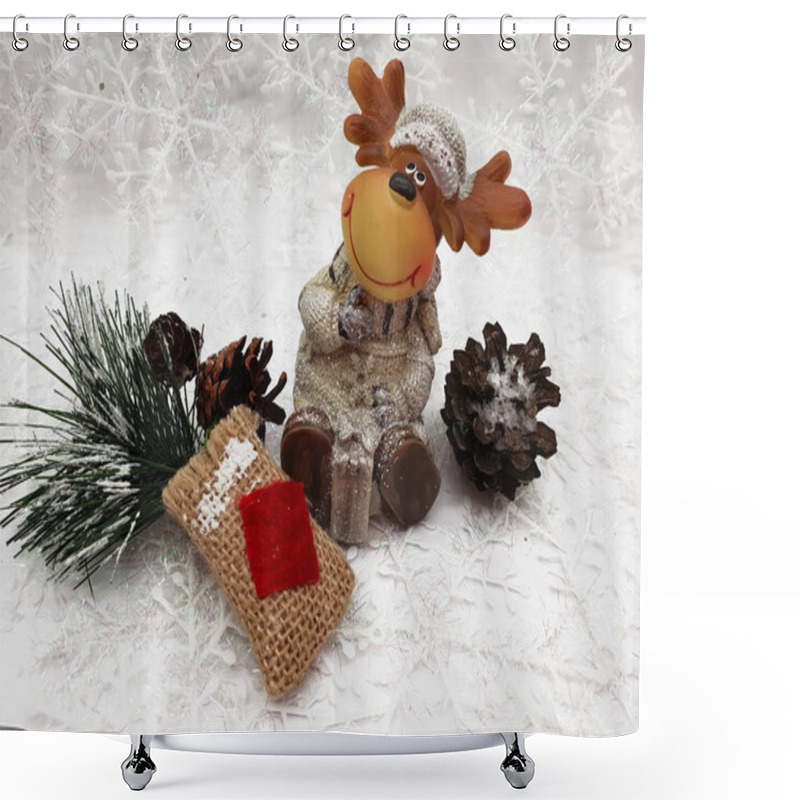 Personality  Festive Background To Christmas Moose Racing Animal Star Shower Curtains