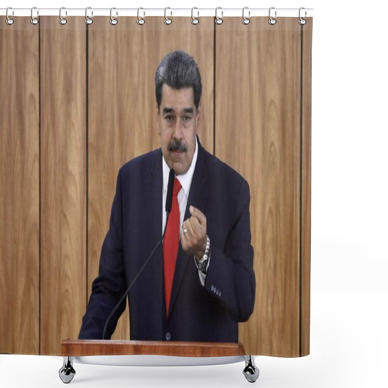 Personality  Press Conference With Maduro, President Of Venezuela. May 29, 2023, Brasilia, Federal District, Brazil: The President Of Venezuela, Nicolas Maduro, During A Press Conference Alongside The President Of Brazil, Luiz Inacio Lula Da Silva Shower Curtains