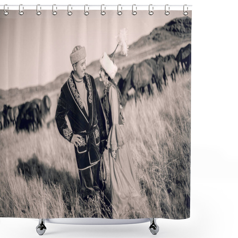 Personality  Kazakh Woman And Man In National Costumes Shower Curtains