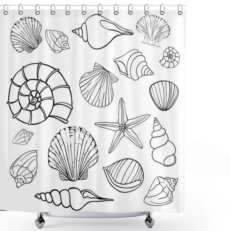 Personality  Hand Drawn Vector Illustrations - Collection Of Seashells. Marine Set. Shower Curtains