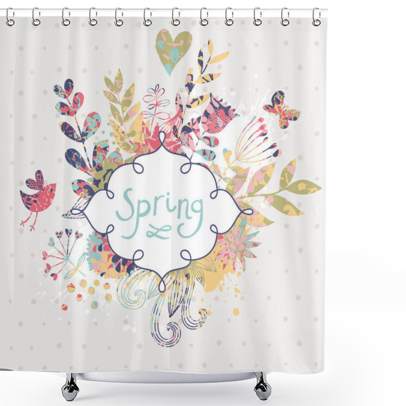 Personality  Vintage Card In Vector Made Of Flowers And Butterflies. Retro Floral Composition With A Textbox. Shower Curtains