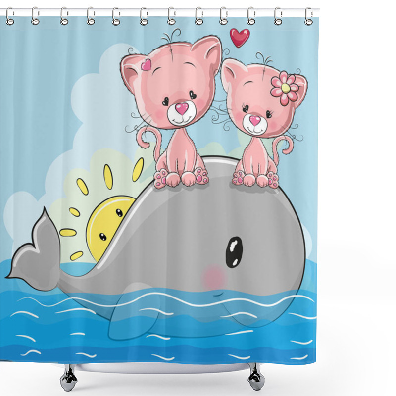 Personality  Cute Cartoon Kittens Are Sitting On The Whale Shower Curtains