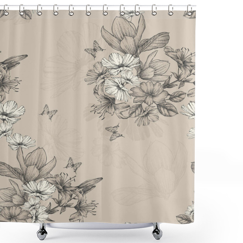 Personality  Seamless Floral Background With Magnolia. Vector Illustration Shower Curtains