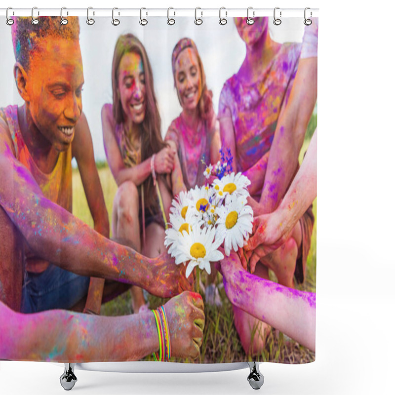 Personality  Friends Holding Chamomiles Shower Curtains