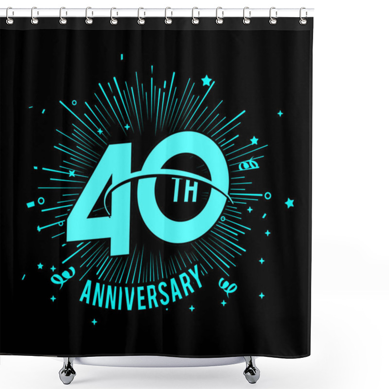 Personality  40 Years Blue  Anniversary Logo With Firework On Black Background Shower Curtains