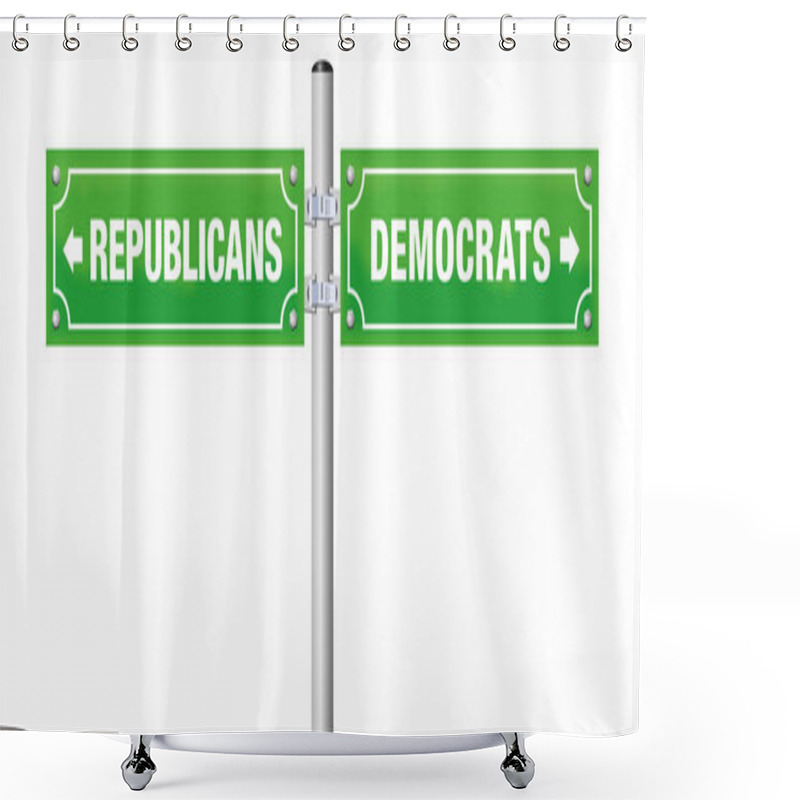 Personality  REPUBLICANS Or DEMOCRATS, Written On Street Signs To Choose Ones Favorite Party, Government, Politics, Ideology - Isolated Vector Illustration On White Background. Shower Curtains