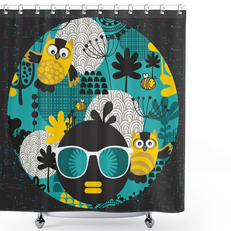 Personality  Black Head Woman With Strange Hair. Shower Curtains