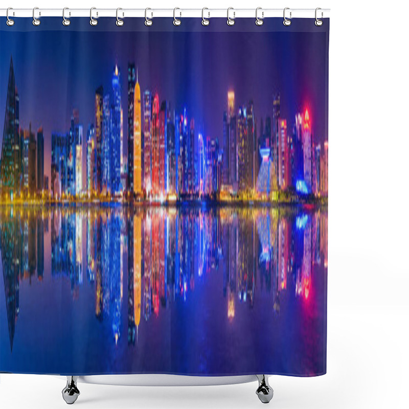 Personality  Banner Doha Skyline Night Shower Curtains