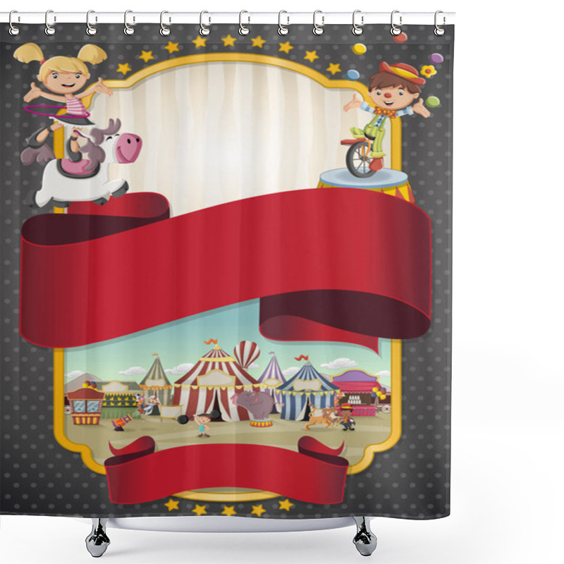 Personality  Poster With Cartoon Characters And Animals In Front Of Retro Circus. Shower Curtains