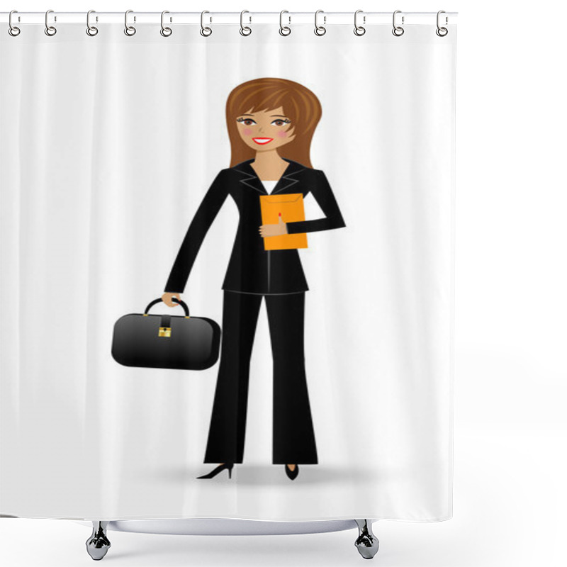 Personality  Beautiful  Slender Woman In Business Suit On White Background Shower Curtains