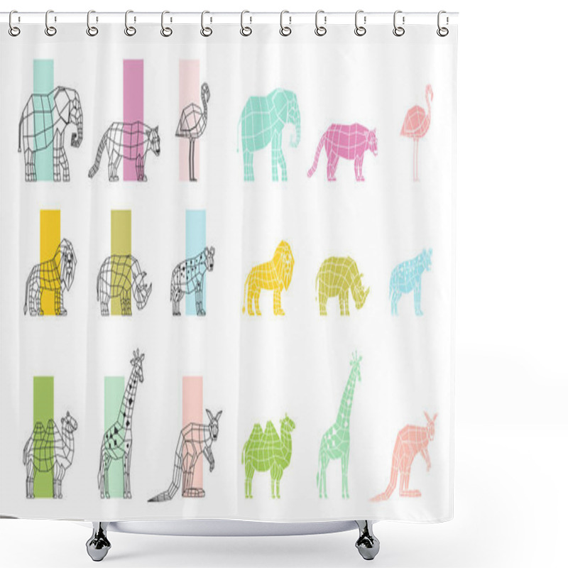 Personality  Wild Animals Flat Polygonal Icons Set Shower Curtains