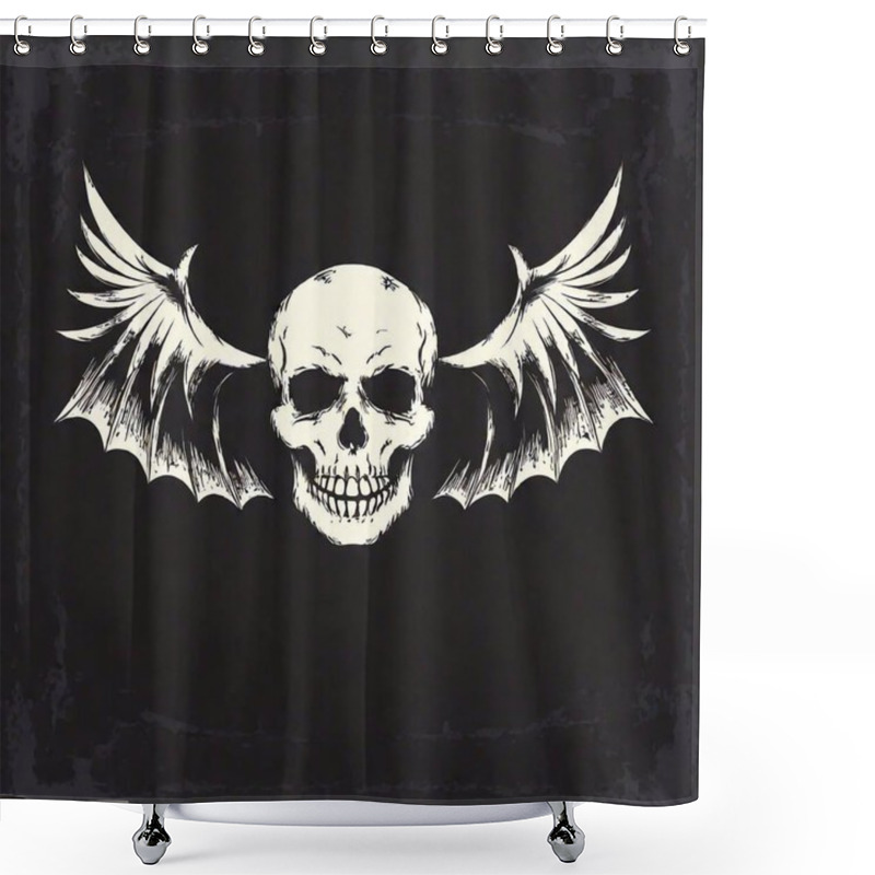 Personality  Halloween Scary Skull With Bat Wings Vector Shower Curtains