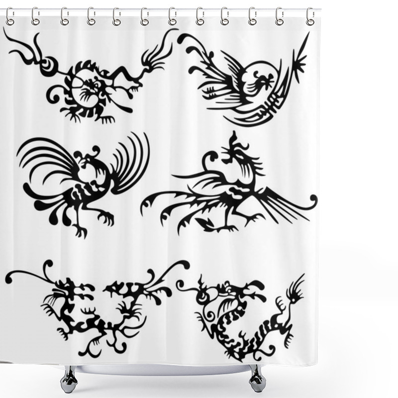 Personality  Tattoo Of Dragons And Birds. Shower Curtains