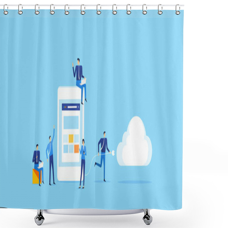 Personality  Team Business Develop Application On Mobile And Connect To Cloud Computing Service Concept  Shower Curtains