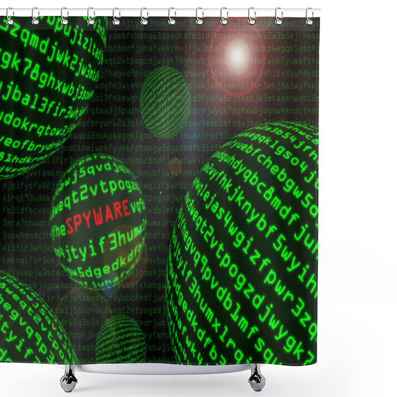 Personality  Spyware Among Spheres Of Green Machine Code With Lens Flare Shower Curtains