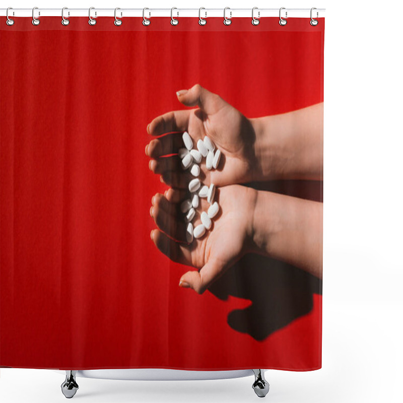 Personality  Pills In Human Hands Shower Curtains