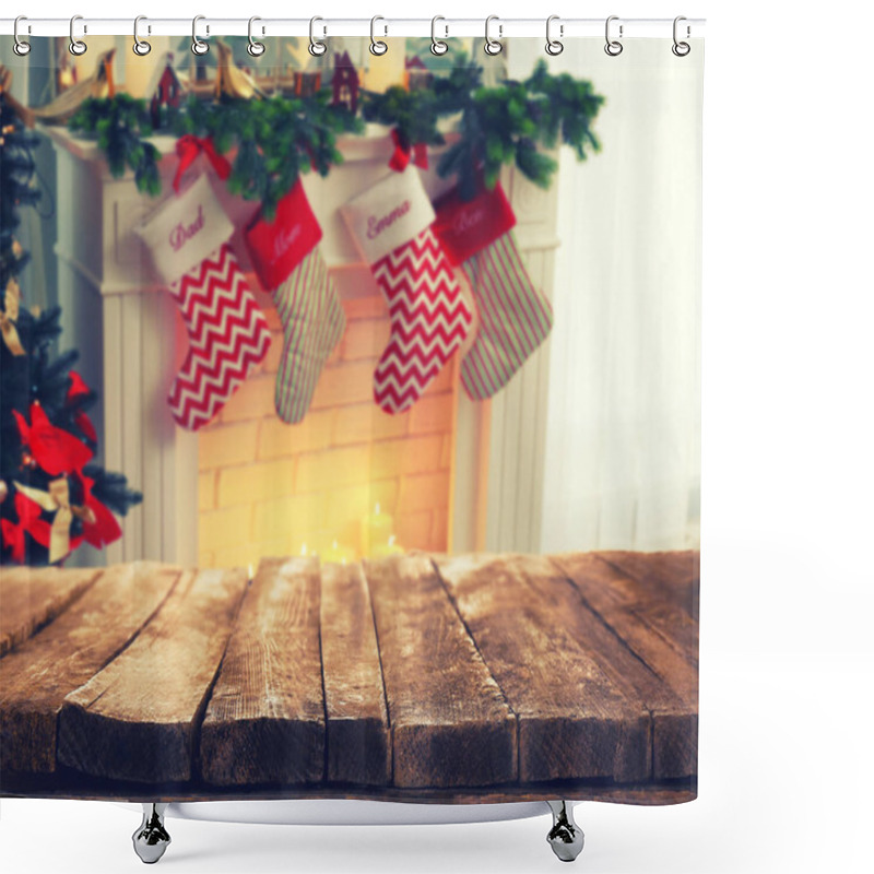 Personality  Fireplace With Christmas Decorations Shower Curtains