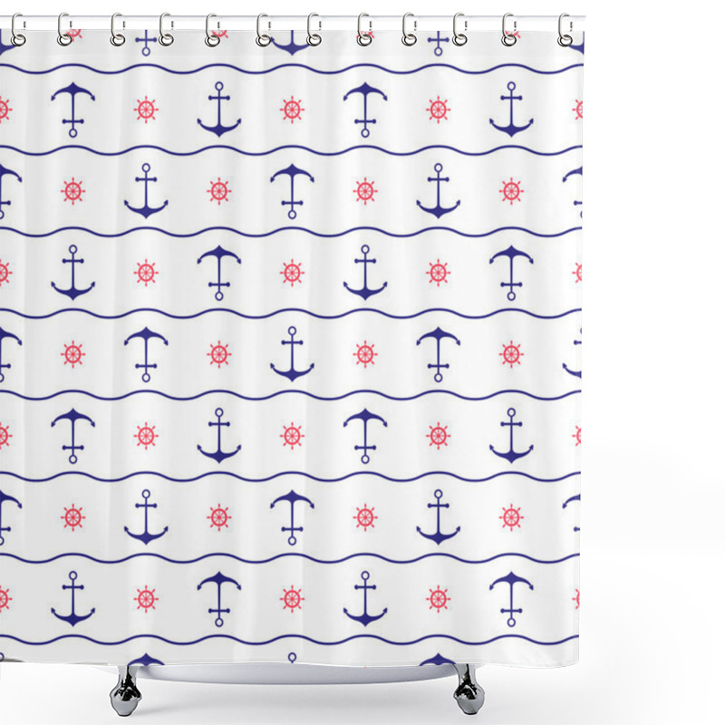 Personality  Seamless Nautical Background With Anchors, Ship Wheels And Waves Shower Curtains