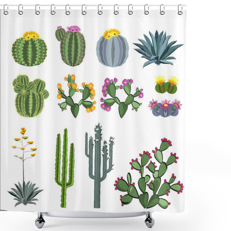 Personality  Cactus And Succulent Vector Set. Shower Curtains