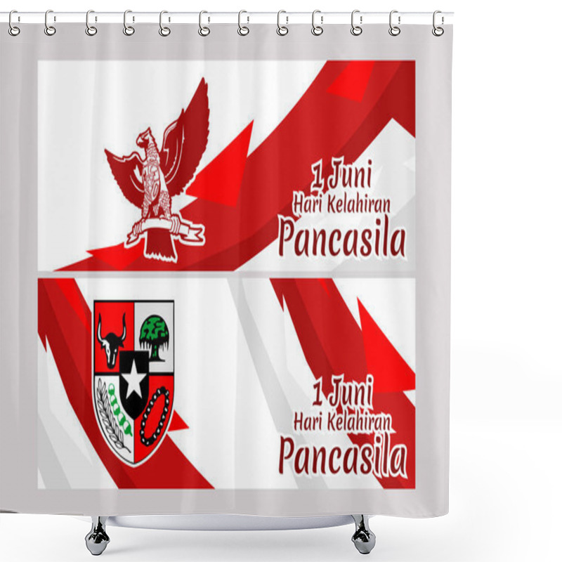 Personality  Translation: June 1, Happy Birthday Pancasila (1 Juni, Selamat Hari Lahir Pancasila) Vector Illustration. Suitable For Greeting Card, Poster And Banner.  Shower Curtains