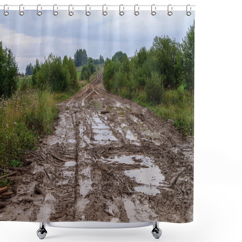 Personality  Muddy Dirt Road In A Hilly Countryside Shower Curtains