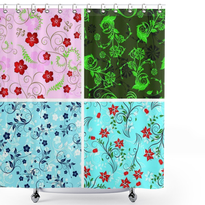 Personality  Seamless Vector Floral Background. For Easy Making Seamless Pattern Just Drag All Group Into Swatches Bar, And Use It For Filling Any Contours. Shower Curtains