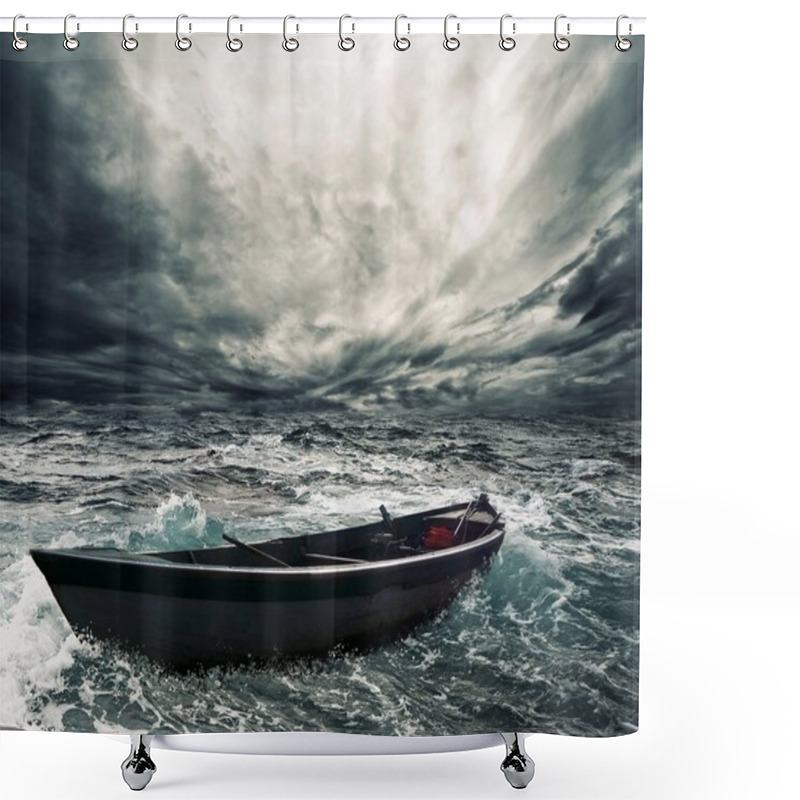 Personality  Abandoned Boat In Stormy Sea Shower Curtains