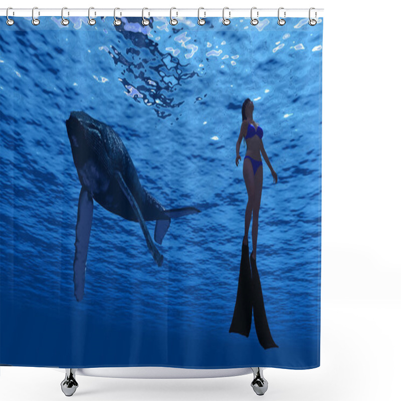 Personality  Whale And Diver Shower Curtains