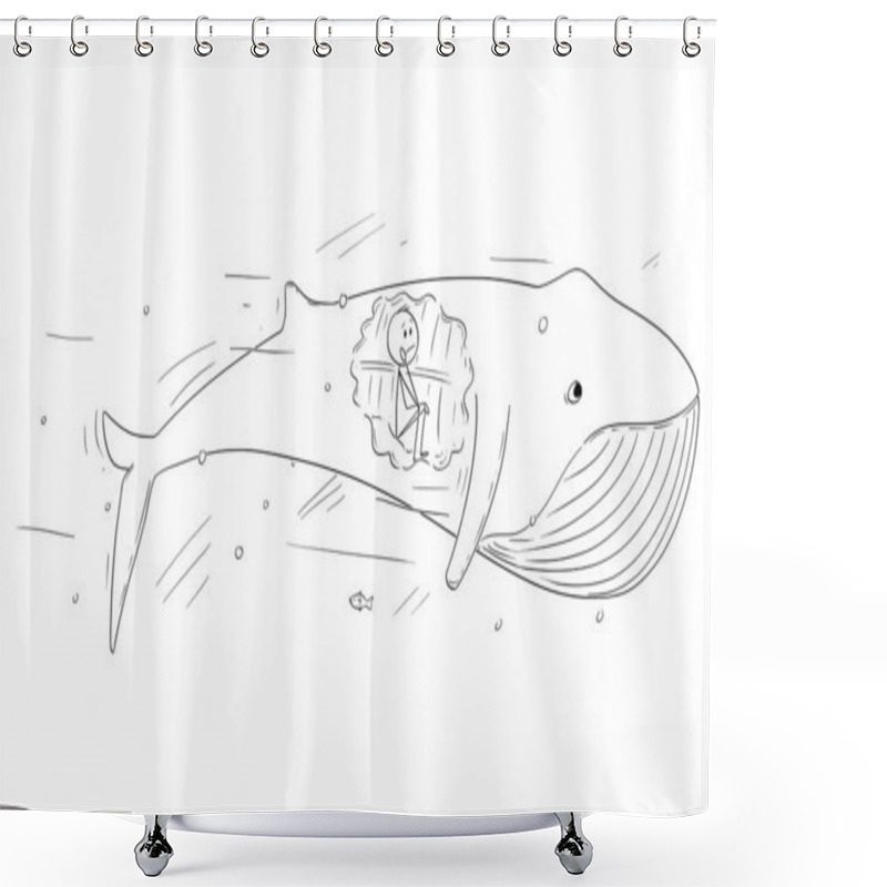 Personality  Vector Cartoon Illustration Of Man Sitting Inside Of Whale, Biblical Story Of Jonas Or Jonah And The Whale Shower Curtains