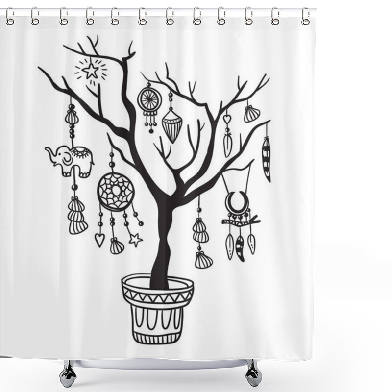 Personality  Tree With Boho Decorations Shower Curtains