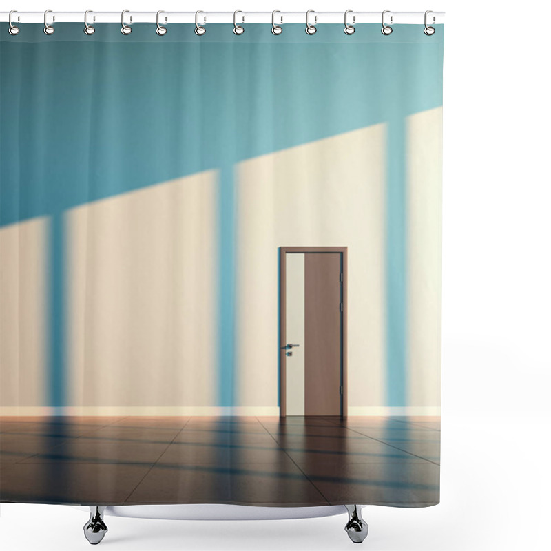 Personality  Single Closed Door, On Empty Wall Of A Public Space Interior. Shower Curtains