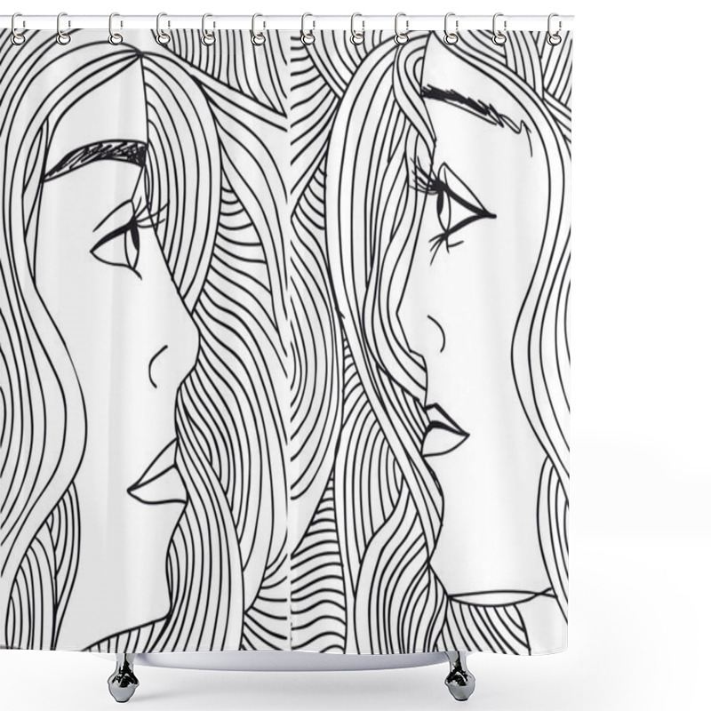 Personality  Abstract Sketch Of Women Face. Vector Illustration. Shower Curtains