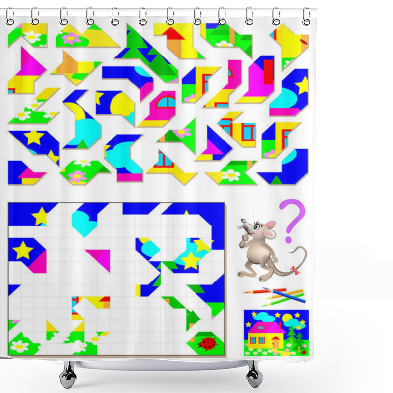 Personality  Logic Puzzle Game. Need To Find The Correct Place For Each Detail And Paint Them In Corresponding Colors. Shower Curtains