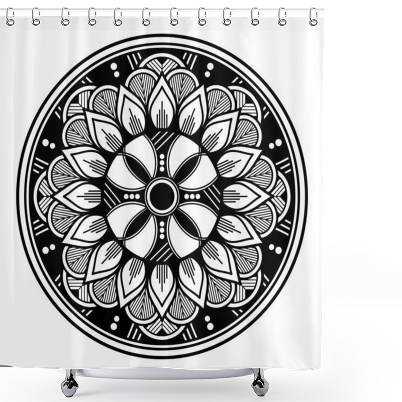 Personality  Flower-shaped Mandala, Black And White Pattern. Islam, Arabic, Pakistan, Moroccan, Turkish, Indian, Spain Motifs. Hand Drawn Background, Can Be Used For Coloring Book, Greeting Card. Shower Curtains