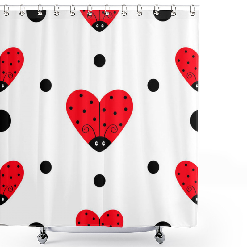 Personality  Set Of Ladybugs Shape Of Heart  Icons, Vector Illustration Shower Curtains