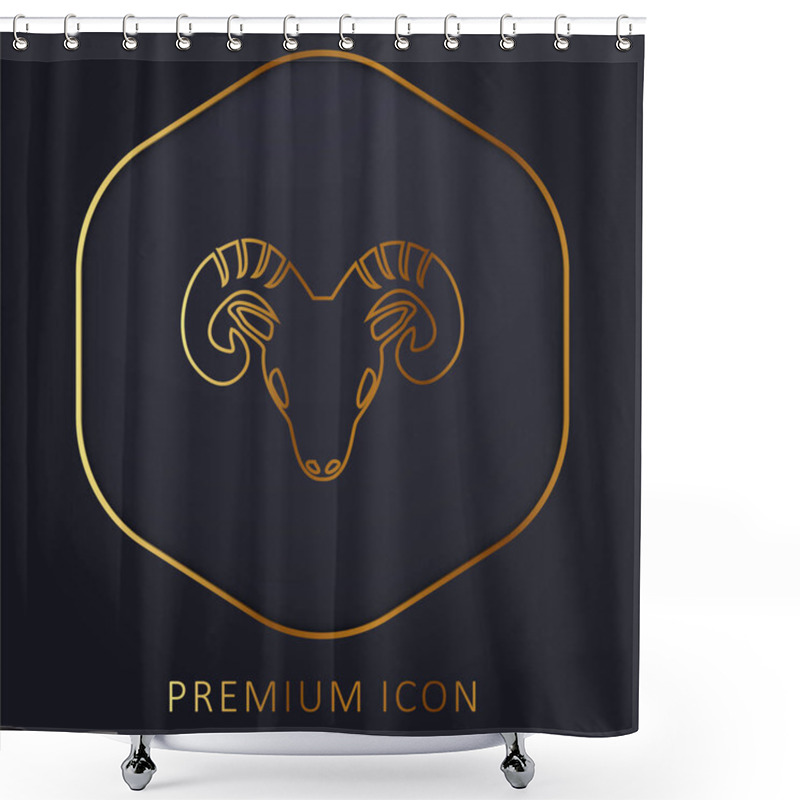 Personality  Aries Zodiac Symbol Of Frontal Goat Head Golden Line Premium Logo Or Icon Shower Curtains