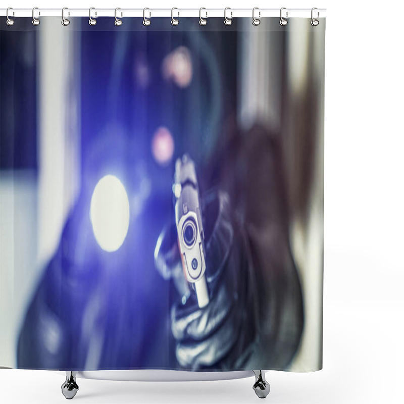 Personality  Masked Burglar With Pistol Gun Shower Curtains