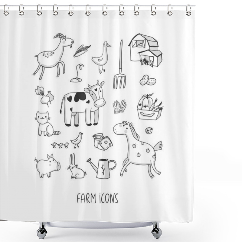 Personality  Farm Icons Set Shower Curtains