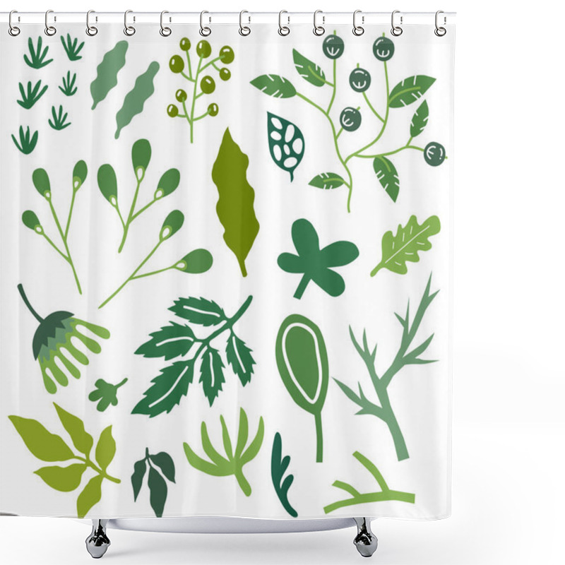 Personality  Vector Illustration Set Of Hand Drawn Plants And Leaves  Shower Curtains