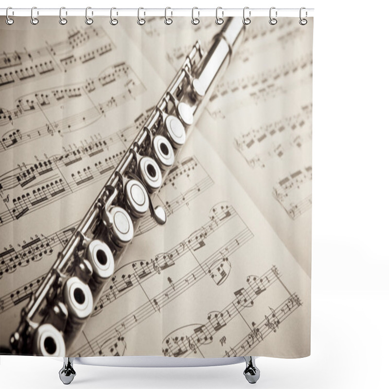 Personality  Silver Flute On An Ancient Music Score Background Shower Curtains