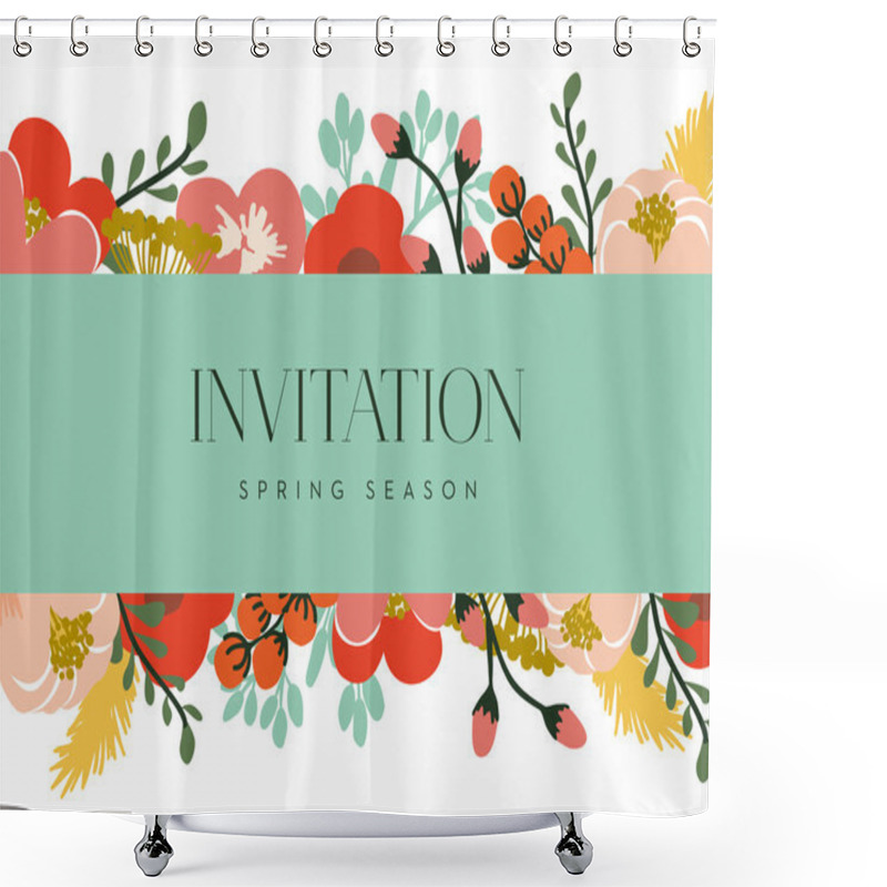 Personality  Invitation Card With A Turquoise Banner And Floral Background. Shower Curtains