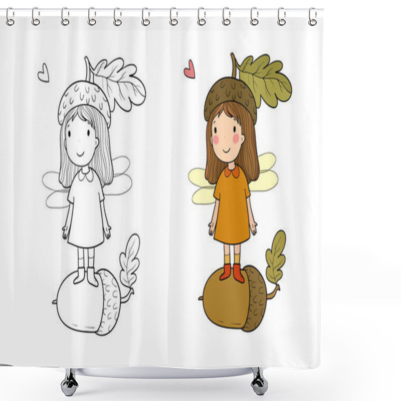 Personality  Cute Cartoon Fairy.Little Flower Elf. Little Girl With Wings. Illustration For Coloring Books. Shower Curtains