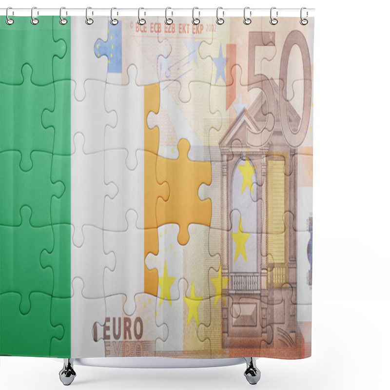 Personality  Puzzle With The National Flag Of Ireland And Euro Banknote Shower Curtains