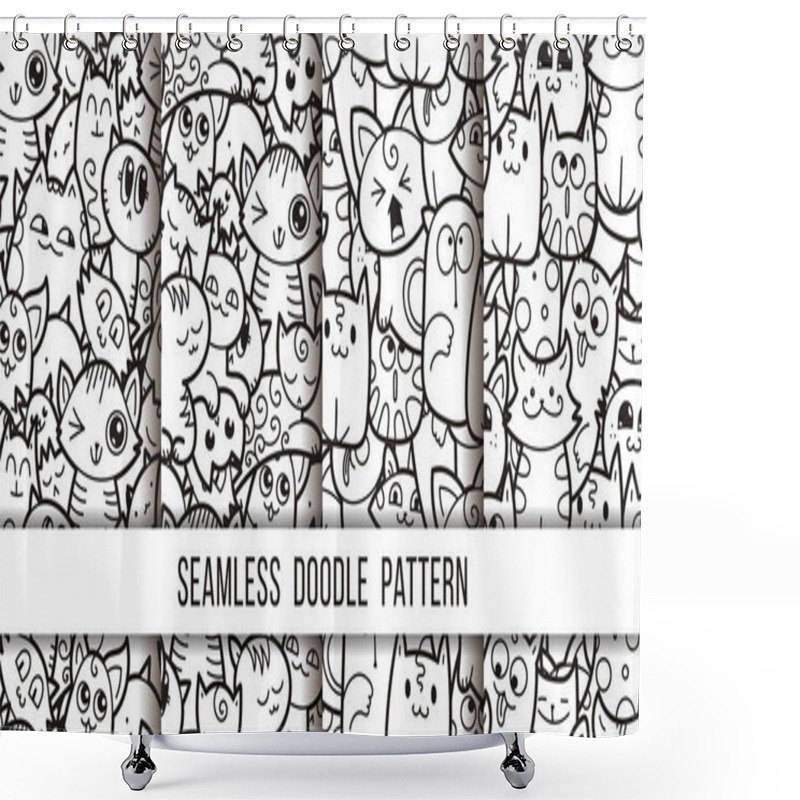 Personality  Collection Of Funny Doodle Monsters Seamless Pattern For Prints, Designs And Coloring Books Shower Curtains