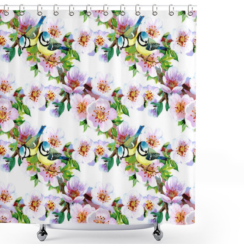 Personality  Beautiful Spring Flowers And Birds Pattern  Shower Curtains