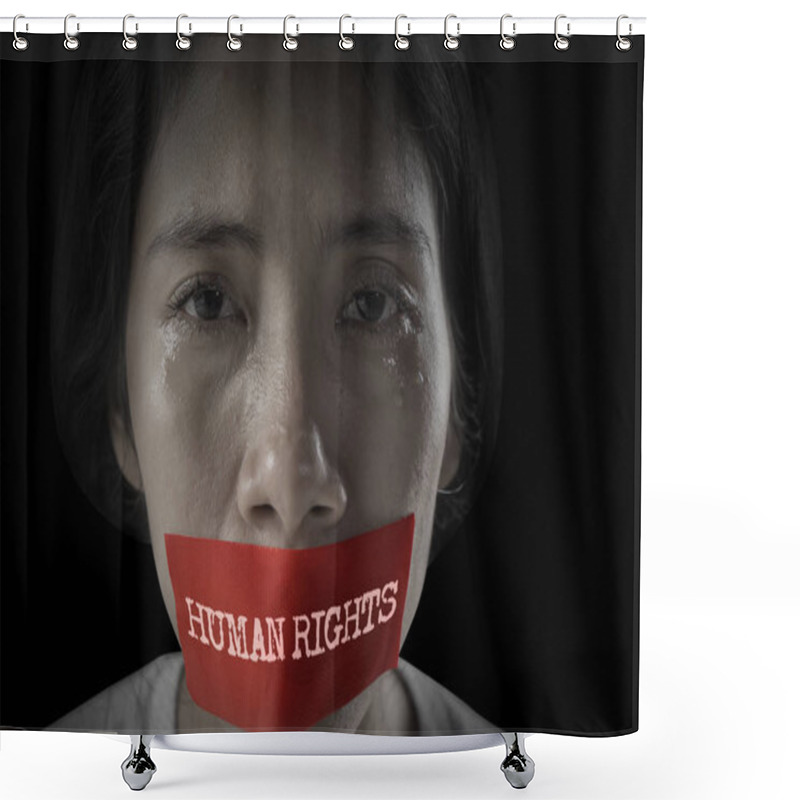 Personality  Asian Woman Crying With Human Rights Text Shower Curtains