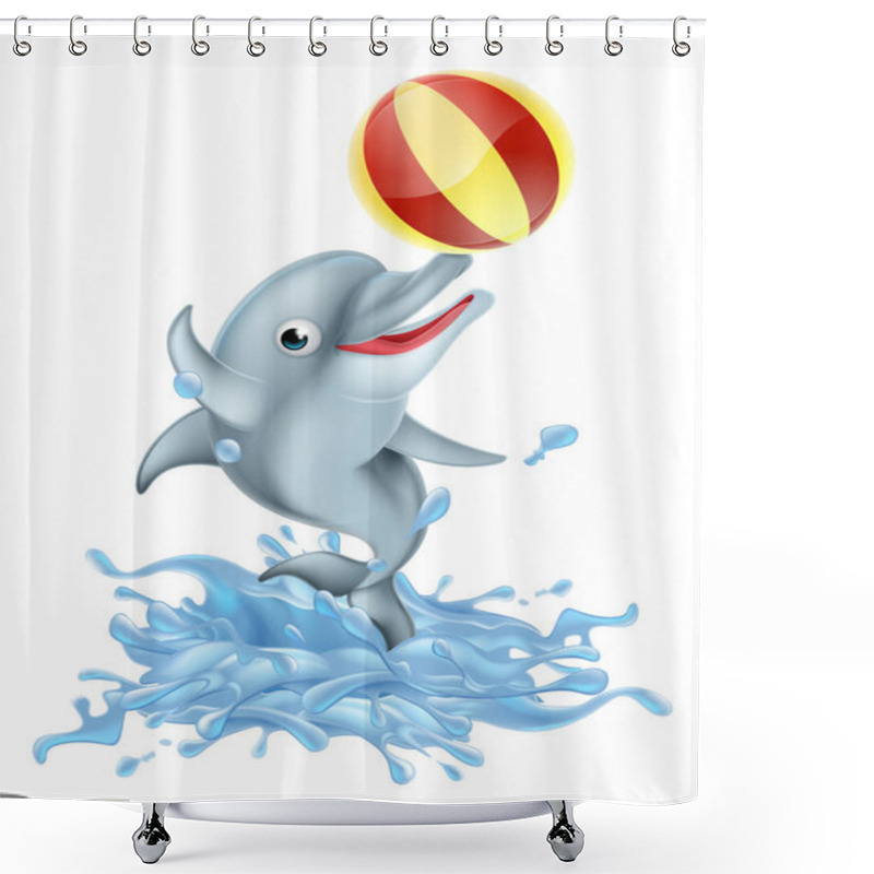 Personality  Cartoon Splashing Dolphin Playing With Ball Shower Curtains